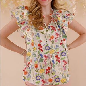 Entro Multicolor Floral Ruffle Blouse